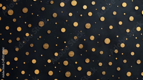 Golden polka dots pattern on black background.