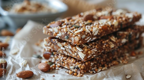 Wholesome Homemade Granola Bars Baked with Nuts and Seeds in Natural Light