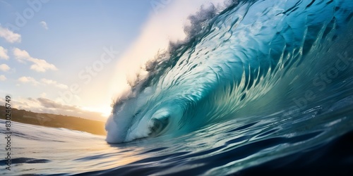 Ride the Waves: A Thrilling Surfing Adventure Full of Action-Packed Sport and Ocean Energy. Concept Surfing, Adventure, Action Sport, Ocean Energy, Water Sports photo