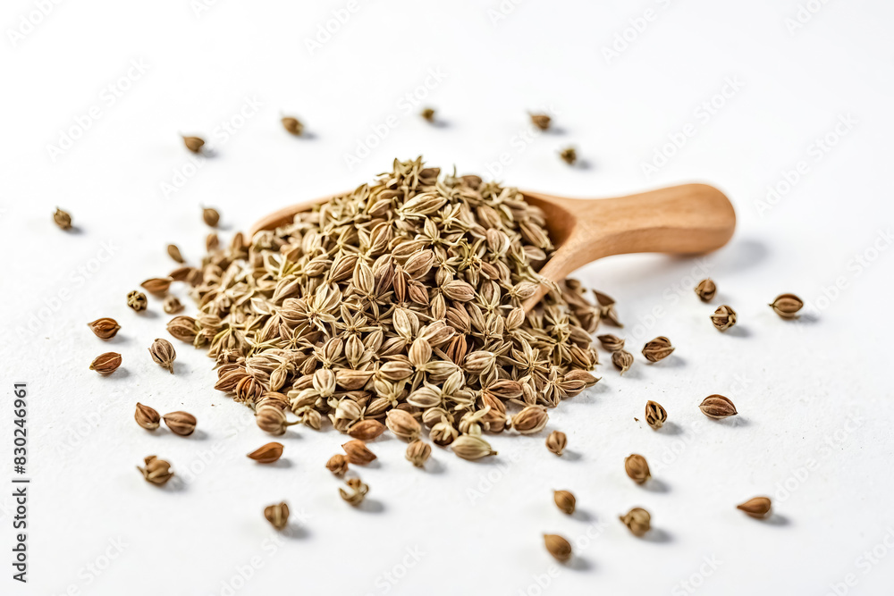 Anise Seeds in Wooden Spoon on White Background Anise Seeds in Wooden Spoon on White Background