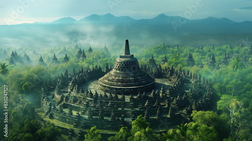 The panorama of Borobudur Indonesia offers a breat_008 photo