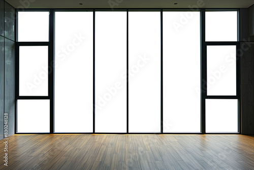 Large minimal clean window frame interior design. Transparent PNG background. Residential space with elegant windows. Minimalist interior. Transparent PNG.