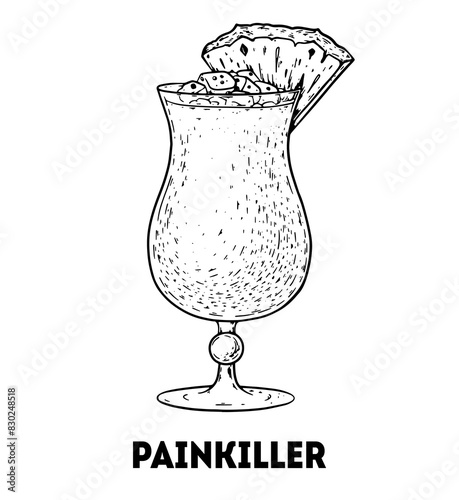 Painkiller cocktail illustration. Hand drawn sketch. Vector illustration. Isolated object.