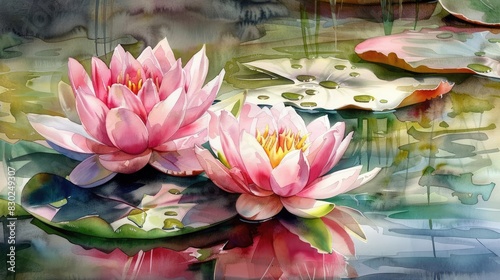 Water lilies in watercolor