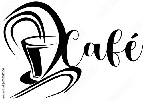 Cup of espresso - steaming coffee - cup with saucer - food vector graphics - written word café - graphics for bars, restaurants, stickers, sublimation, cricut, scrapbooking,