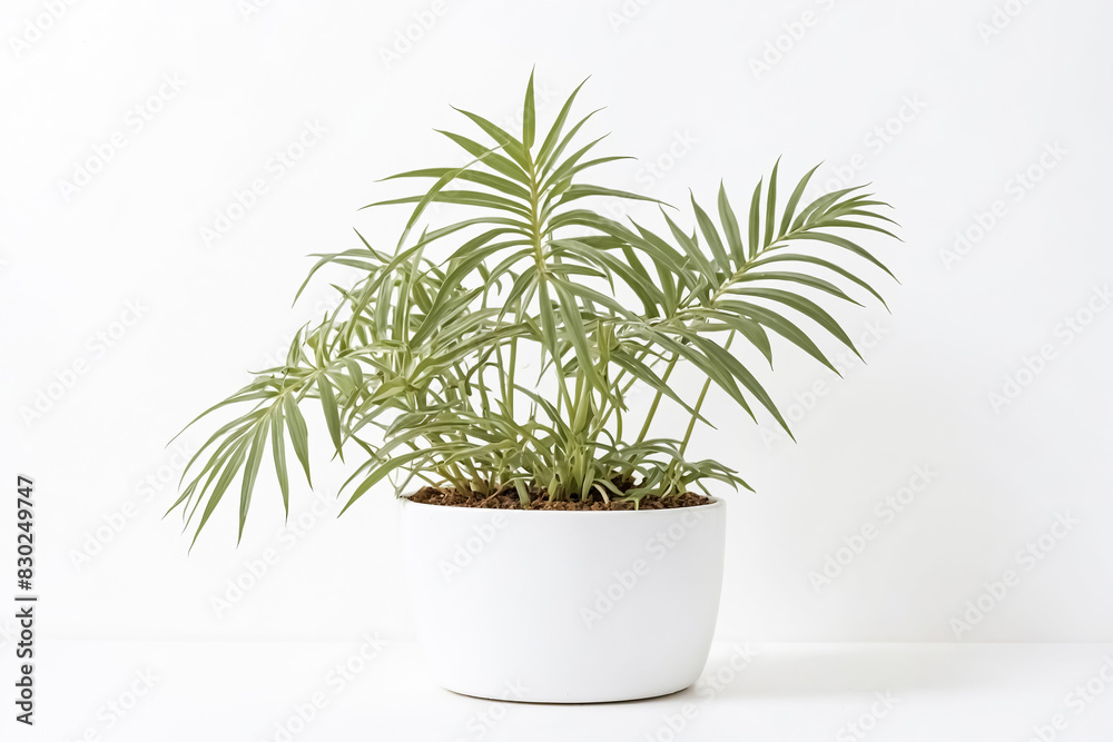 Green plant in a white pot on a white background Green plant in a white pot on a white background
