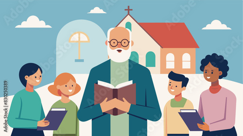 A retired teacher leads a weekly adult literacy class at the neighborhood church using interactive activities and personalized instruction to help participants gain confidence in. Vector illustration