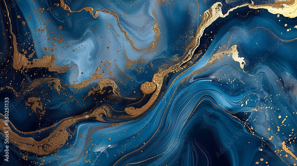 custom made wallpaper toronto digitalAn abstract background of swirling blue and gold colors resembling marble or a fluid art painting.