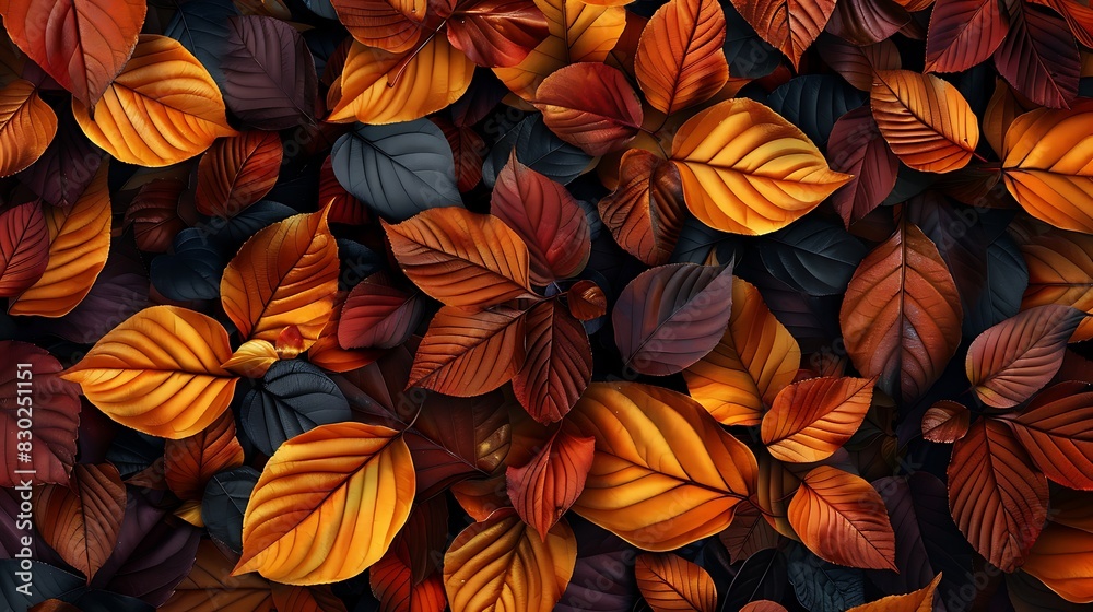 A vibrant display of autumn leaves in a full-frame layout creates a seasonal texture perfect for backgrounds and designs 