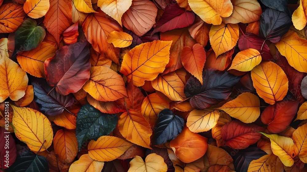 A vibrant assortment of autumn leaves in a full frame that exudes the essence of fall season. A vibrant assortment of autumn leaves in a full frame that exudes the essence of fall season.