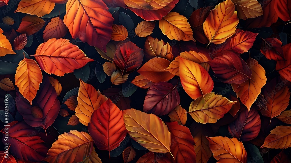 Richly colored autumn leaves densely packed to create a vibrant natural background Richly colored autumn leaves densely packed to create a vibrant natural background