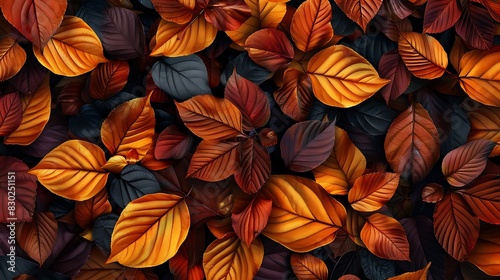 A vibrant display of autumn leaves in a full-frame layout creates a seasonal texture perfect for backgrounds and designs 