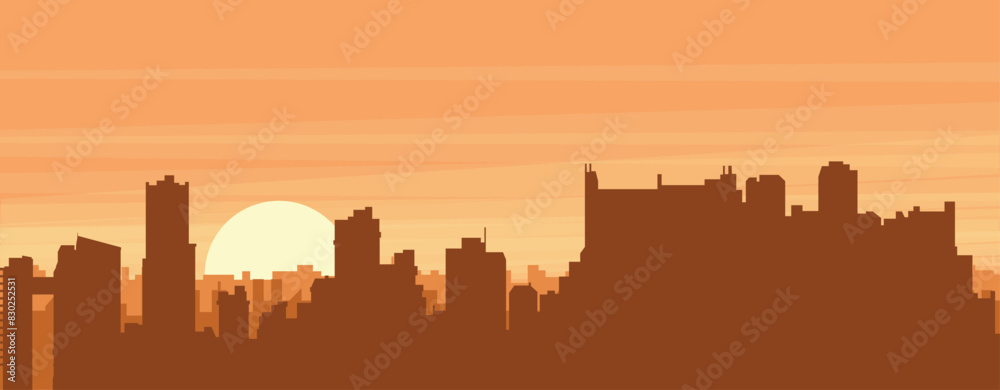 Brown panoramic poster of the city skyline with misty background buildings, sunrise, clouds and mountains of VALENCIA, VENEZUELA Brown panoramic poster of the city skyline with misty background buildings, sunrise, clouds and mountains of VALENCIA, VENEZUELA