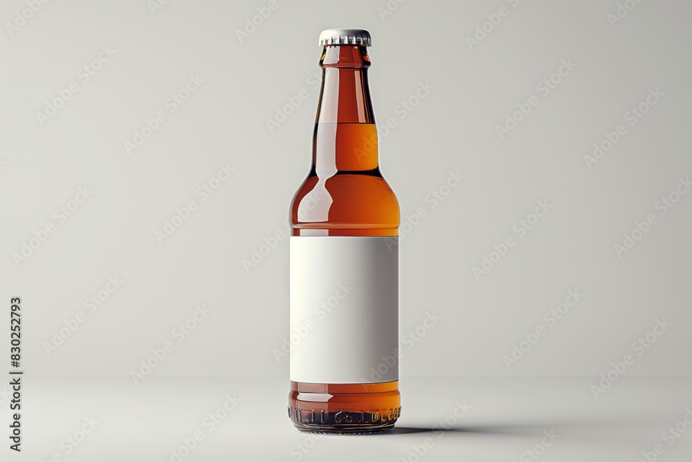 Amber beer bottle with blank label on white Amber beer bottle with blank label on white