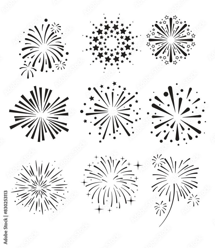 Set of hand drawn fireworks and sunbursts vector Set of hand drawn fireworks and sunbursts vector