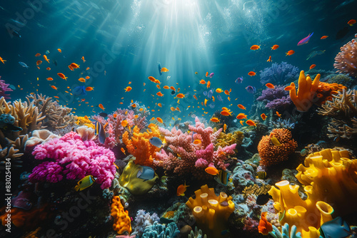 Colorful coral reef with tropical fish  great for underwater and marine life concepts. World Ocean Day.