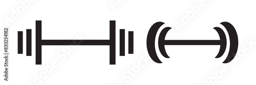 Dumbbell icons set in outlined and filled flat style. Gym heavy strength training dumbbell line pictograms. Weight lifting dumbbell signs.