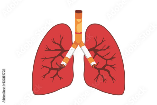 Lungs infected by Cigarette. Cancer diseases caused by smoking. Do not Smoke here awareness label Attention. World No Tobacco Day no vaping concept.
