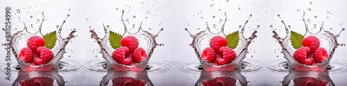 Obraz na płótnie A splash of water with three red raspberries floating in it w salonie