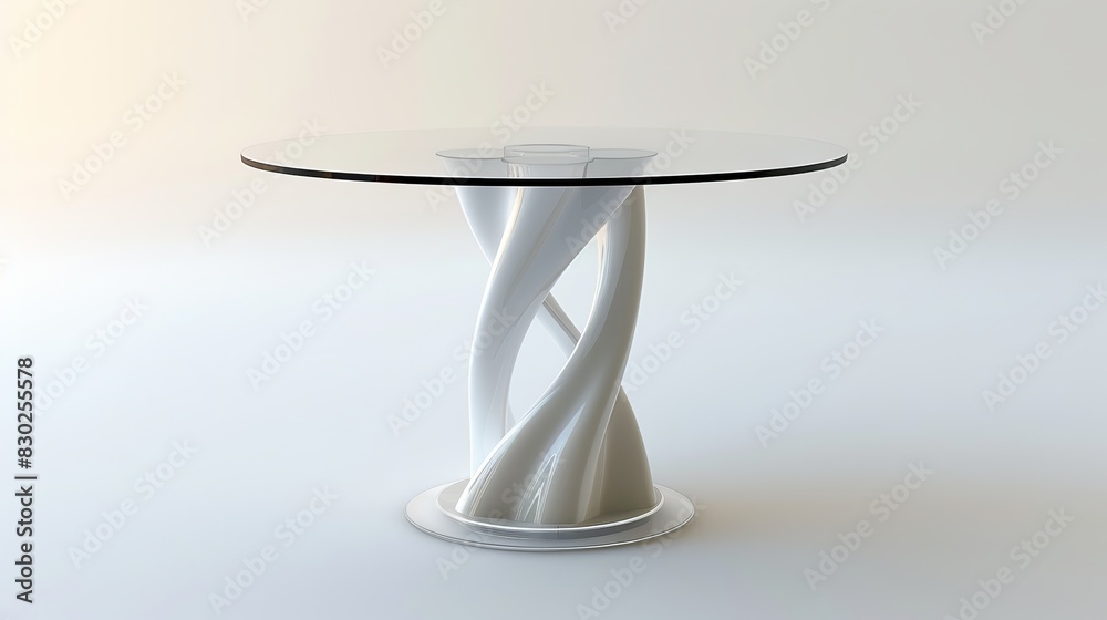 A 3D illustration of a modern glass round dining table, isolated on a white background A 3D illustration of a modern glass round dining table, isolated on a white background