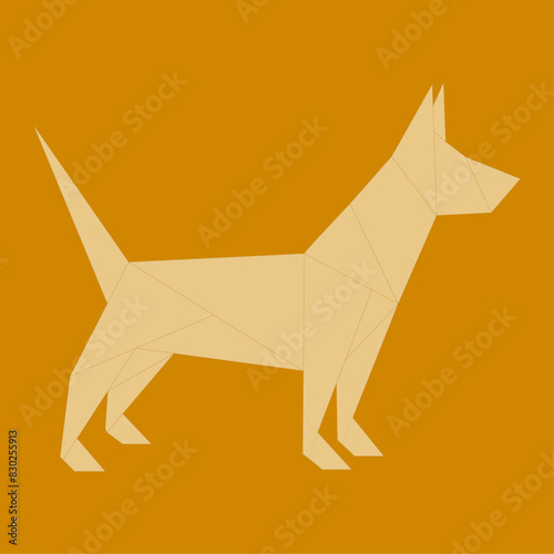 Dog origami. Created with vector, to simulate folded paper. Childish, minimalist and colorful.