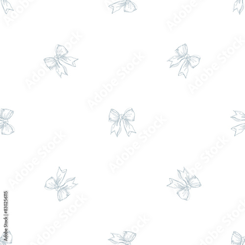 Grandmilenial bow vector seamless pattern in retro vintage style for wallpaper background, fabric design, scrapbooking. Flat blue girly illustrations