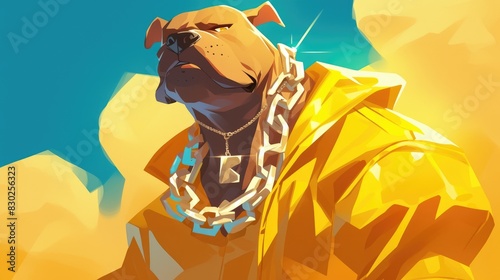 A cartoon pitbull sporting a flashy gold chain photo