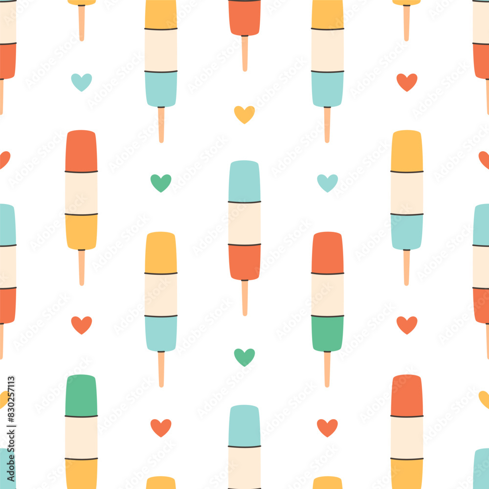 Seamless pattern with ice lolly, fruit ice cream. Summertime, summer dessert. Vector illustration in flat style Seamless pattern with ice lolly, fruit ice cream. Summertime, summer dessert. Vector illustration in flat style