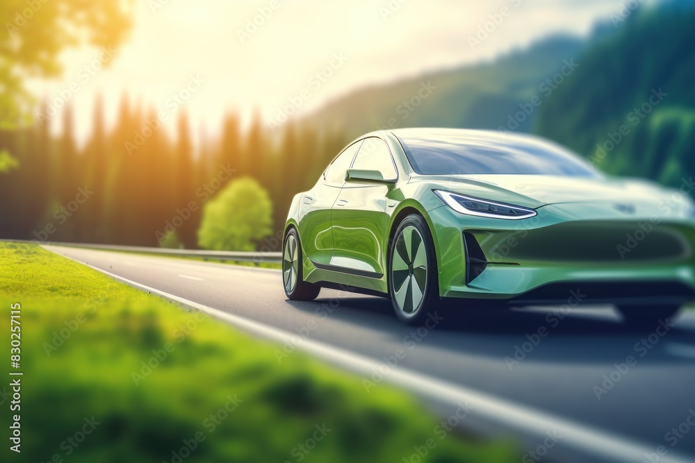 Futuristic electric car 3d illustration. Modern Electric Vehicle with neon lights. Electric Vehicle. Futuristic electric car. Electric cars of the future, 3d illustration.	
