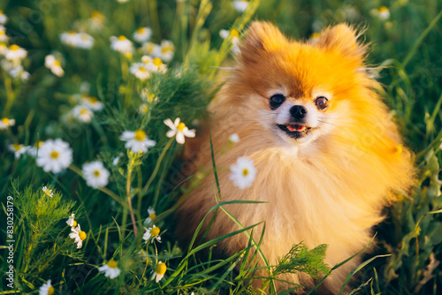 Fotografi Pomeranian Spitz smiles and looks at us, pets