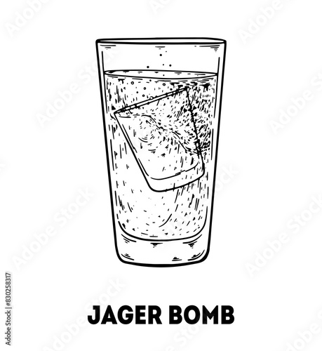 Jager bomb cocktail illustration. Hand drawn sketch. Vector illustration. Isolated object.