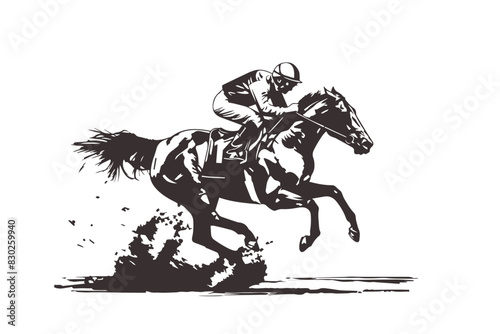 Jockey on horse galloping on the racetrack.