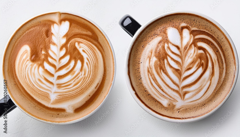 Coffee foam with latte art isolated on white, top view 