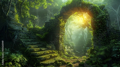 mystical temple ruins in a magic enchanted rainforest