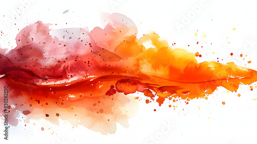 Shiny orange brush watercolor painting isolated on . watercolor png isolated on white background, vintage, png
 photo