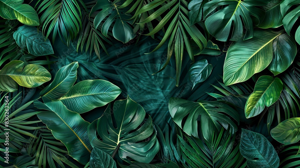 A lush green jungle with many leaves and vines