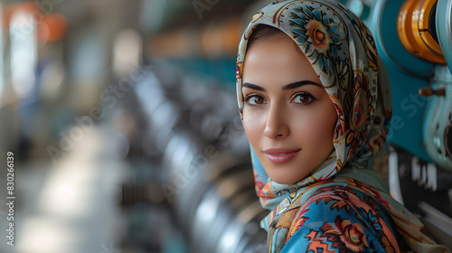 diligent dedicated Female Middle Eastern mill operator ensuring smooth operation of machinery manufacturing plant precision attention detail she monitor production process troubleshoots issue maintain photo