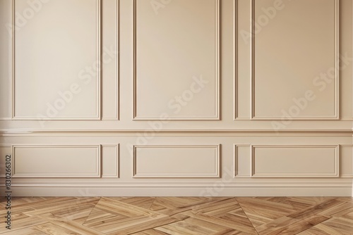 Sunlit minimalist beige wall with detailed molding