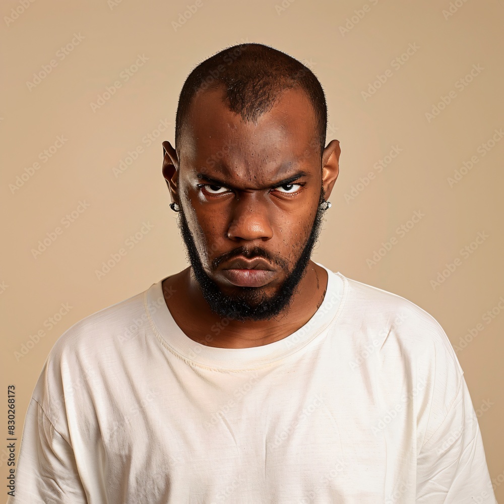 Obraz premium Close up shot of the angry man. Unhappy state of the person. Angry grimace. Mental health concept