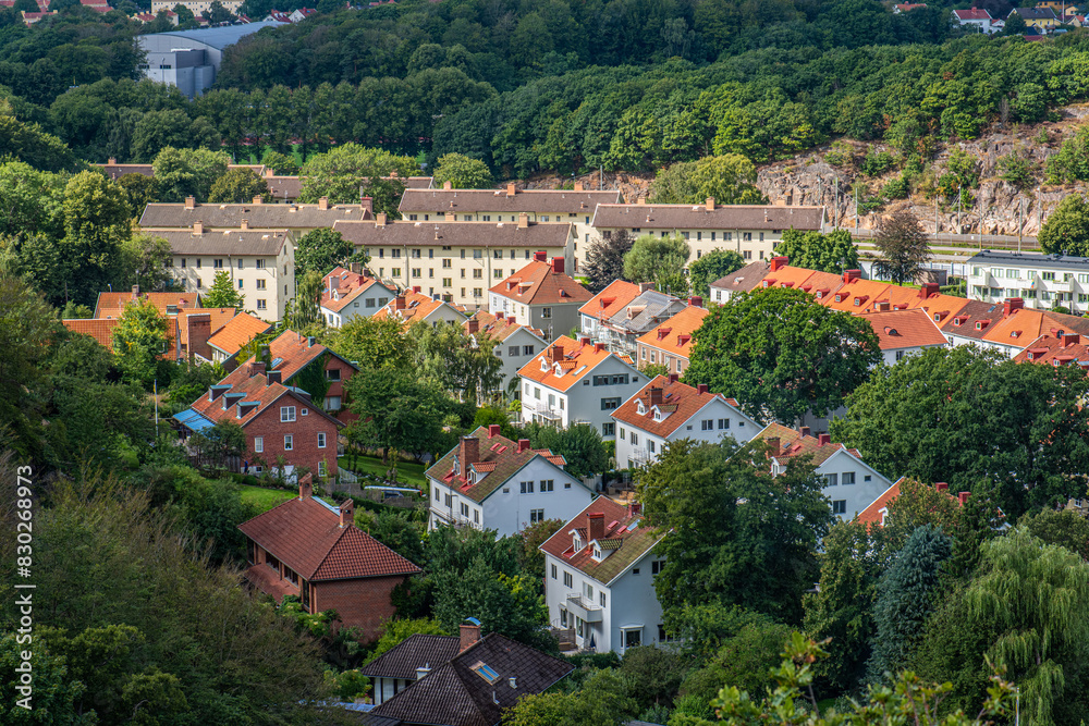 Obraz premium View over an area of small apartment houses.