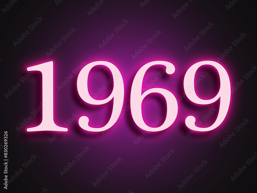 Pink glowing Neon light text effect of number 1969. Pink glowing Neon light text effect of number 1969.