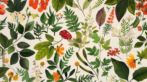 A beautiful floral pattern with a variety of flowers and leaves. The colors are vibrant and the design is intricate.