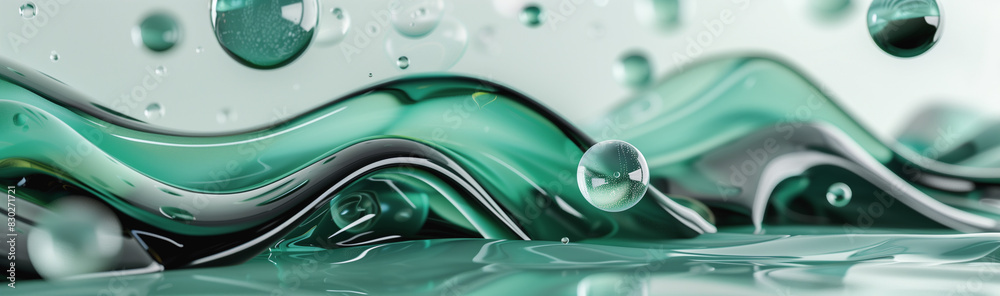 Abstract green and white flowing spheres