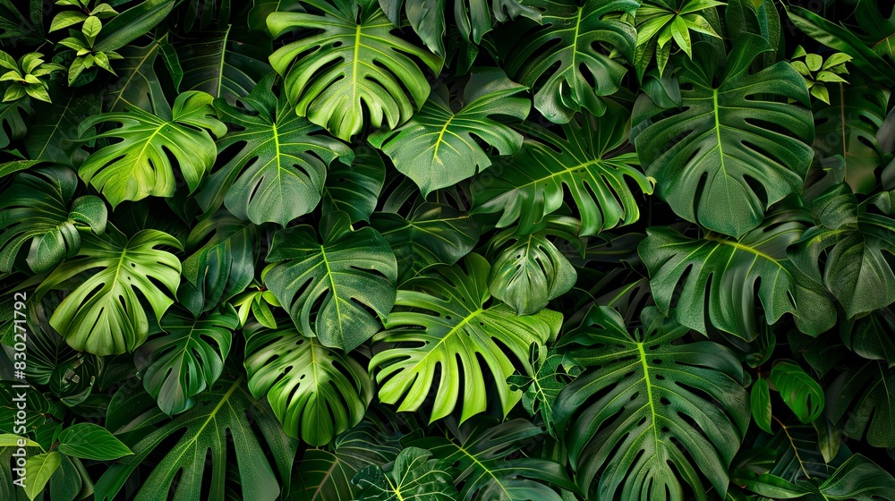 A lush green plant with large leaves and a variety of different sizes A lush green plant with large leaves and a variety of different sizes