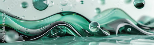 Abstract green and white flowing spheres
