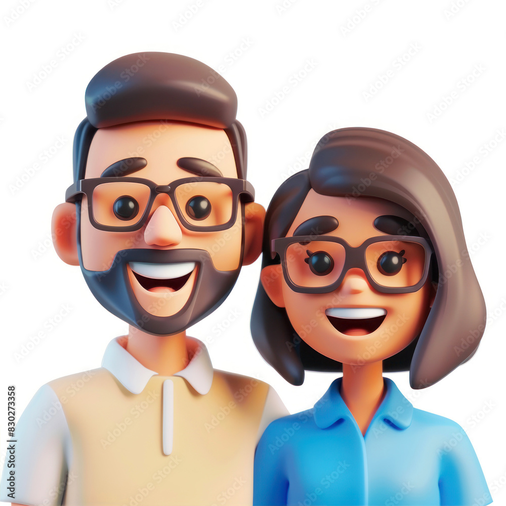 Simple Cartoon 3D illustration of smiling people close up portrait on white background
