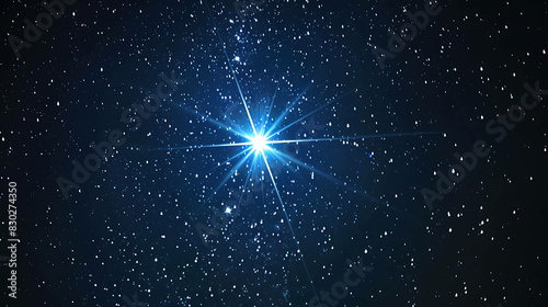 A bright shining star in the night sky. The star is surrounded by a field of stars. The image is full of wonder and mystery. photo