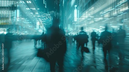 Cityscape at Night with Blurred Figures  Generative AI