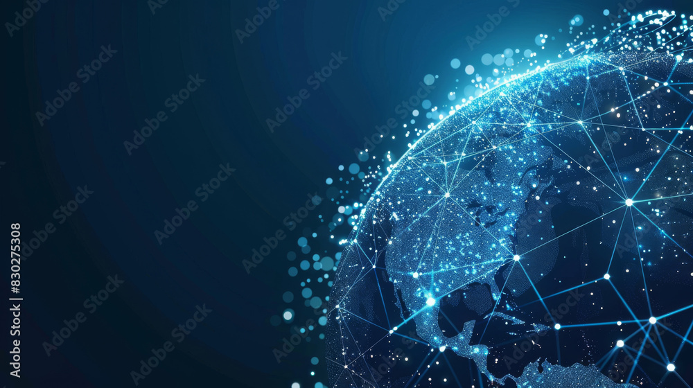 Obraz premium Glowing earth with network connections digitally illustrated on a dark blue background