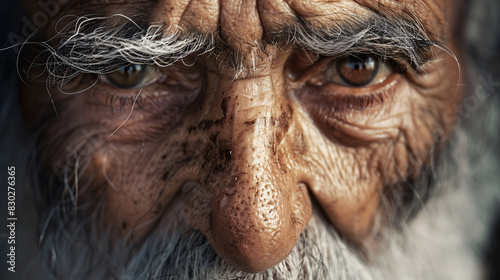 Intense gaze of an elderly man with wrinkled face